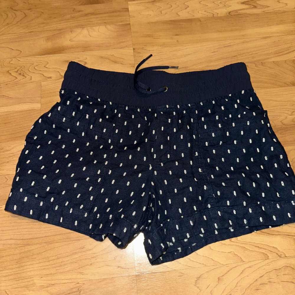 Athleta Size 6 Cabo Tide Linen 4" Inseam Shorts In Petite Diamond Navy Print - Picture 2 of 9